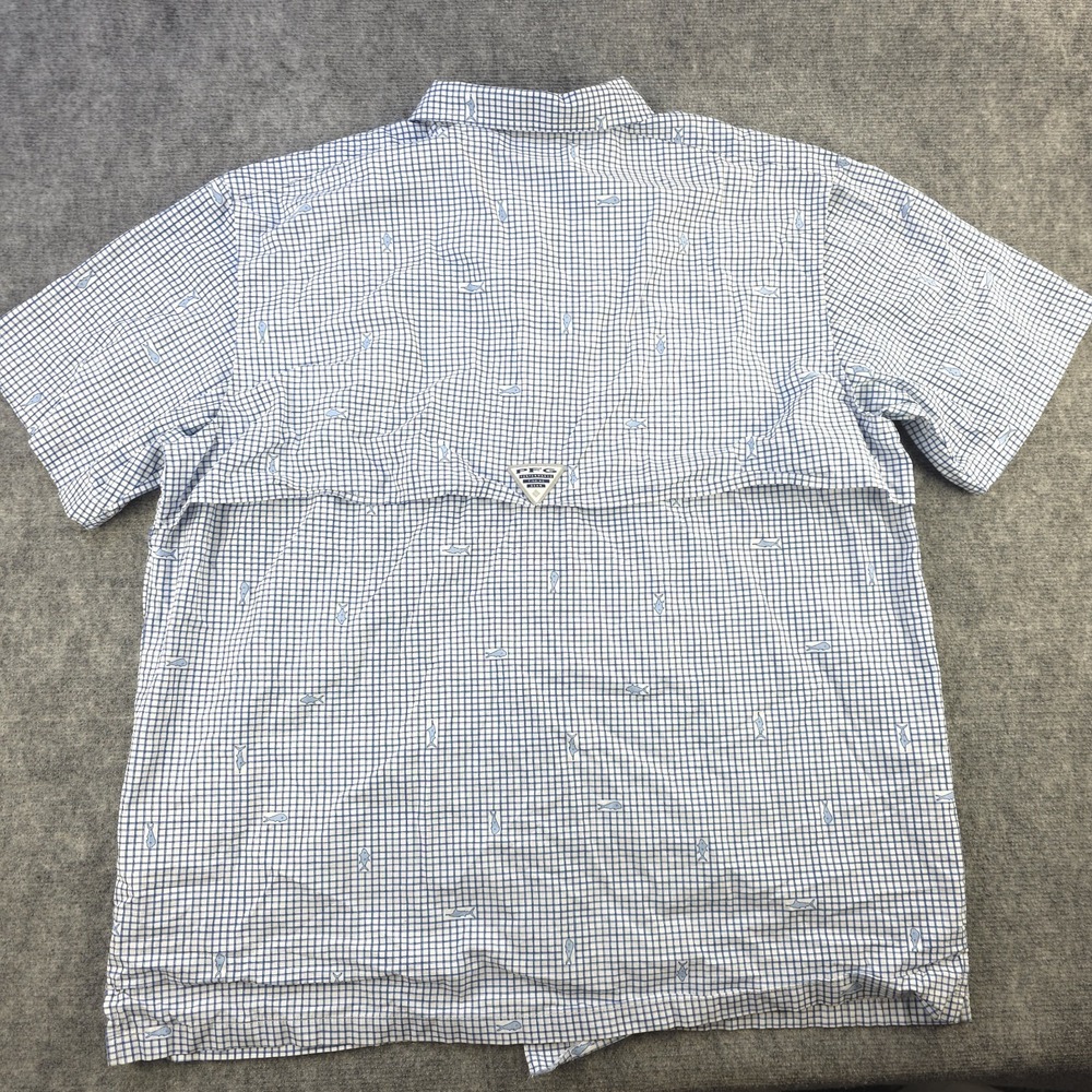 Columbia Pfg Shirt XL Shark Print Blue Check Vented Short Sleeve Fishing Button - Picture 7 of 8